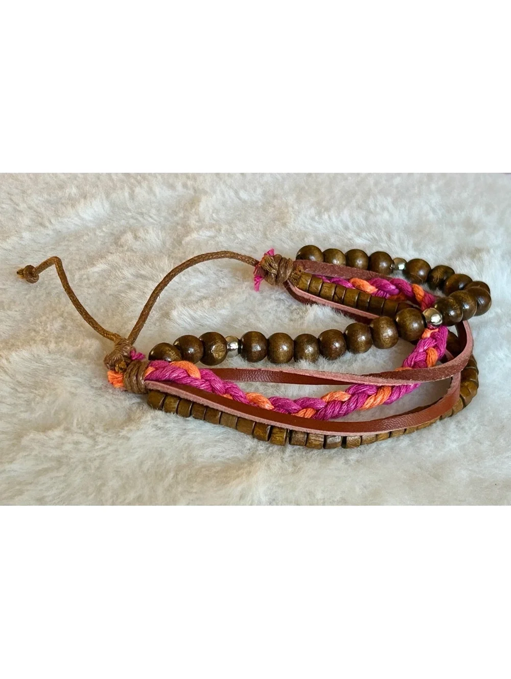 Bohemian Style Multi-Strand Wooden Beaded and Braided Bracelet